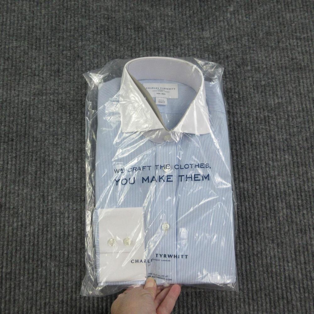 Charles Tyrwhitt Dress Shirt Mens 14.5 32/33 Blue Striped Slim French Cuff NWOT